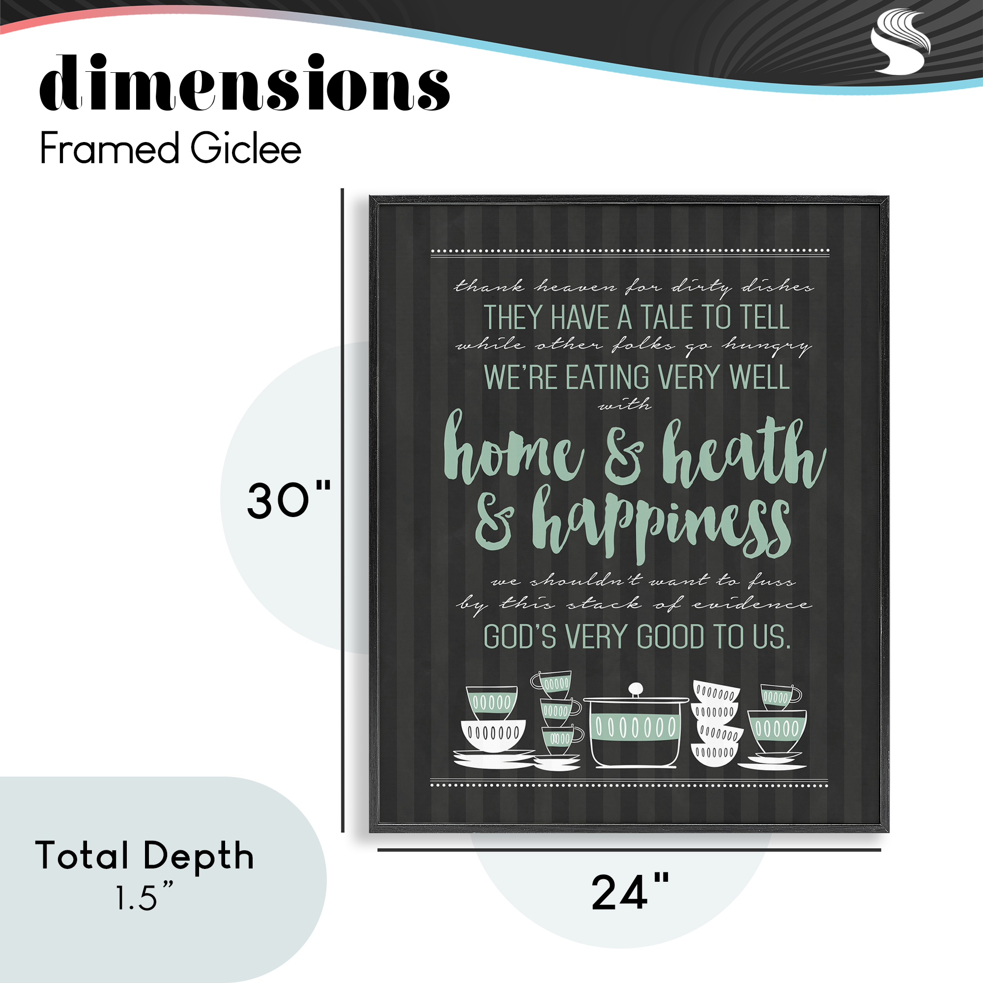 God's Good To Us Kitchen Black Framed Giclee Art, design by Lettered and Lined