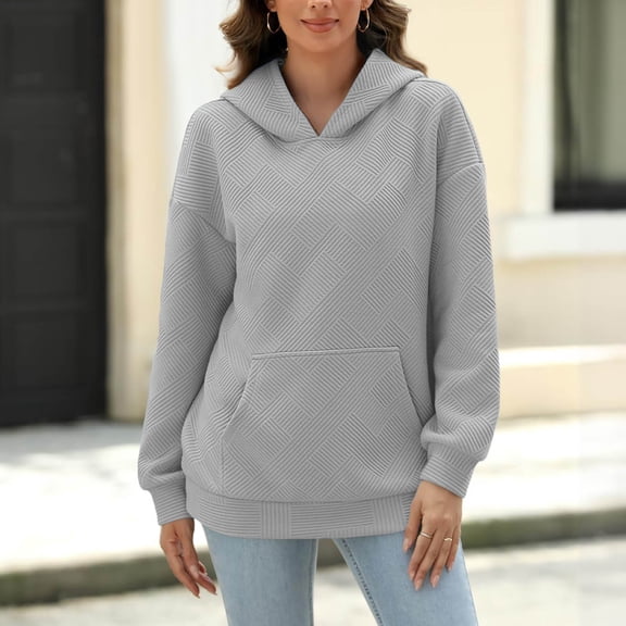 Fnooota Womens Casual Hoodies, Pullover Pockets Long Sleeve Spring Fall Blouses Gray Size M
