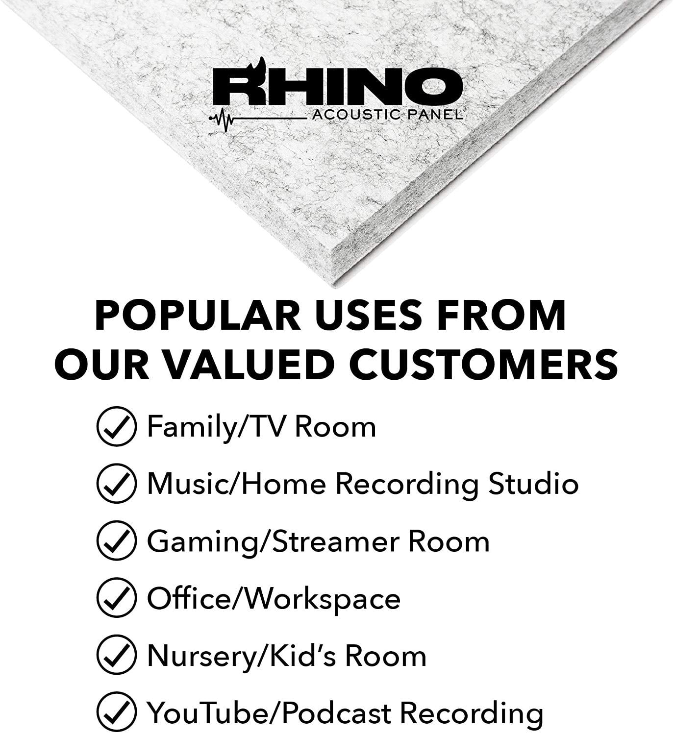 RHINO Acoustic Panel Silver 16" x 12" x 0.4" Thick NRC Sound Bass Isolation 6 Pieces Beveled Edges