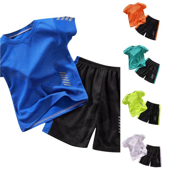 Toddler Boy Casual Clothing Set Quick Drying Tracksuit 2 Piece Basketball Tops and Mesh Shorts Set Size 2-3T ,Blue