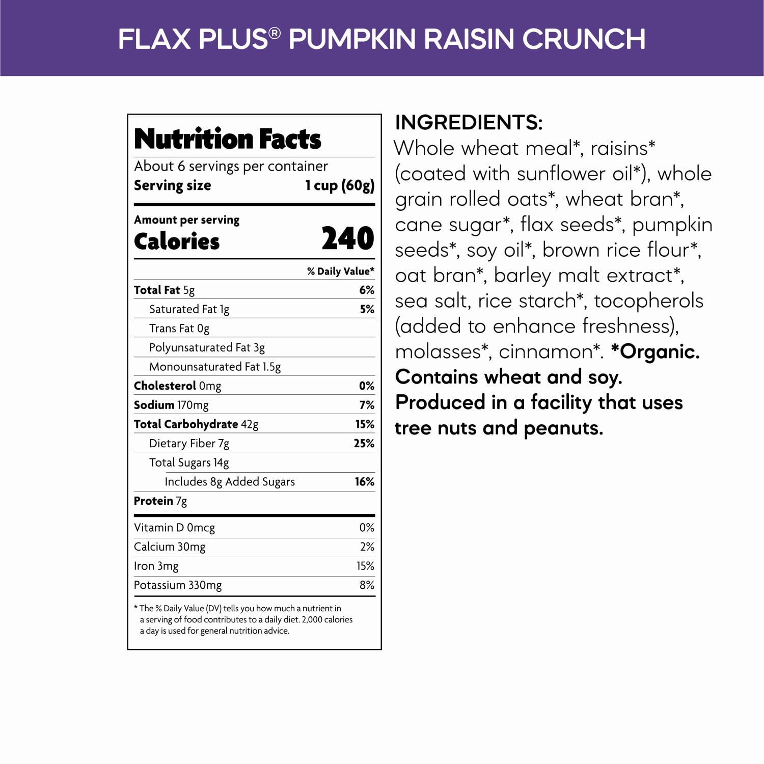 Nature's Path Organic Flax Plus Pumpkin Raisin Crunch Breakfast Cereal, 12.3oz Box (pack of 12)