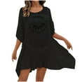 thumbnail image 2 of Swimwear Cover Up for Women Loose Casual Round Neck Short Sleeved Hollow Out Cover Shirt Beach Beach Vacation Cover Shirt, 2 of 7