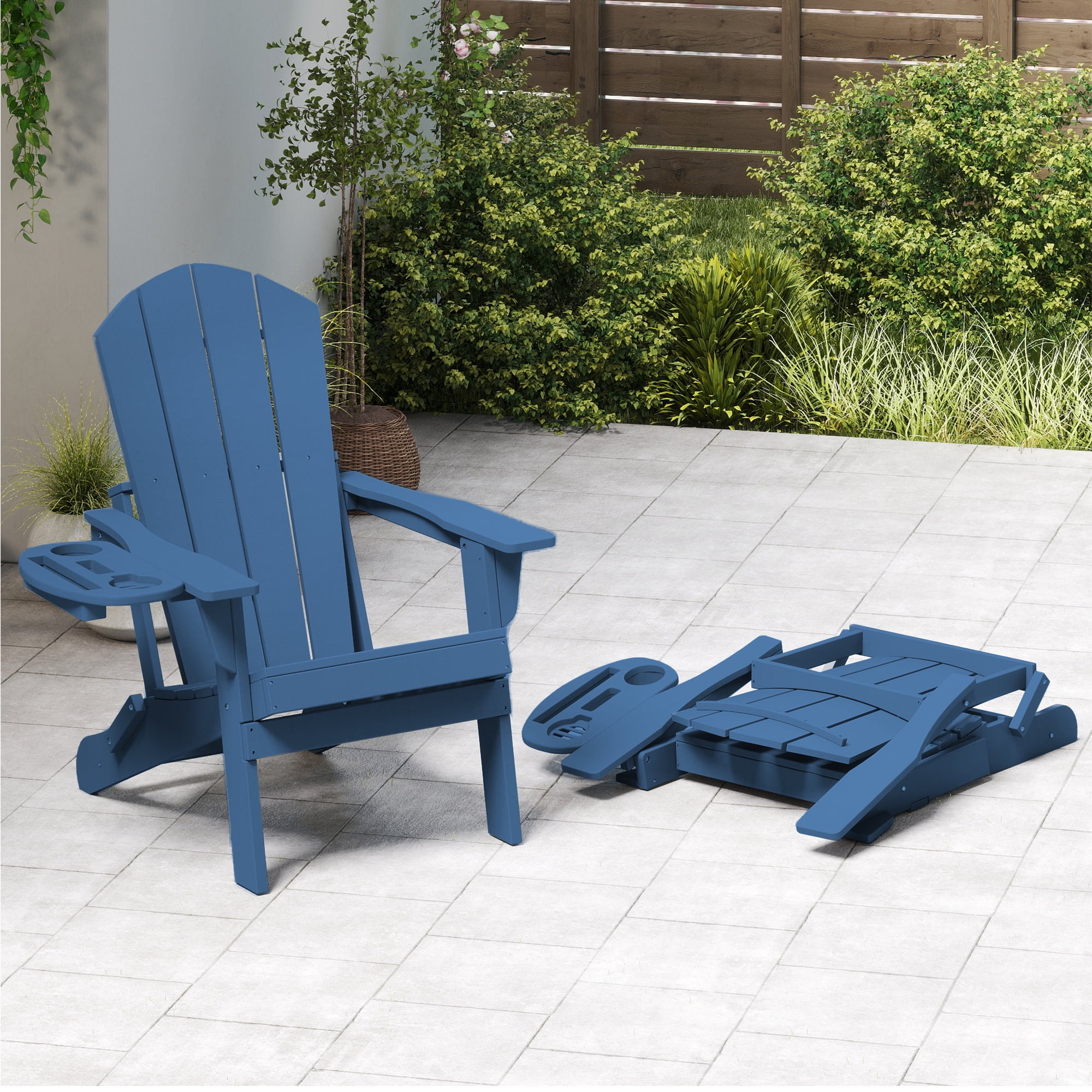 FOOWIN Folding HDPE Adirondack Chairs Set of 4, Blue