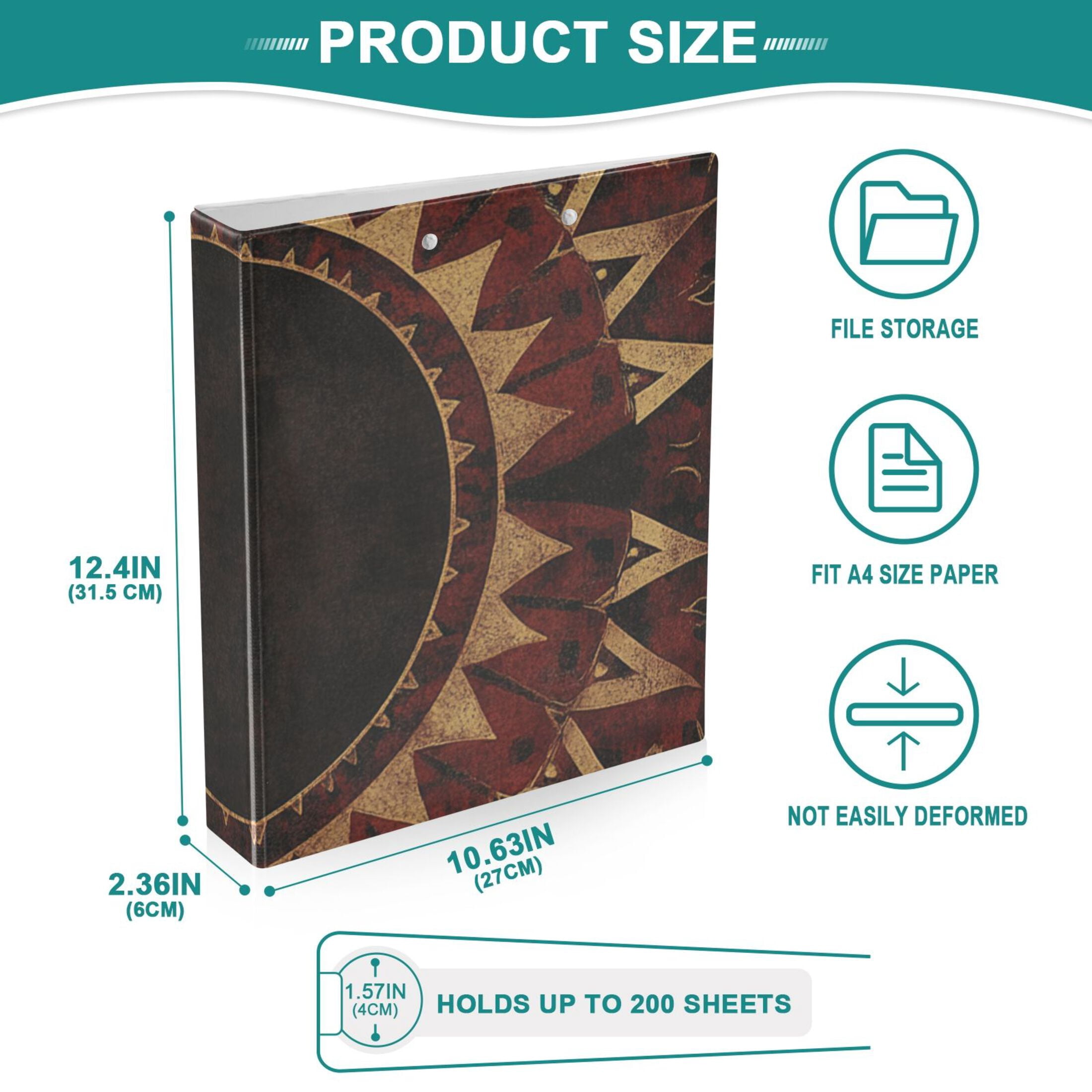 Intricate Geometric 3 Ring Binders 1.5 inch Hardcover File Folders with Interior Pockets A4 Size Organizer for School Office Hospital