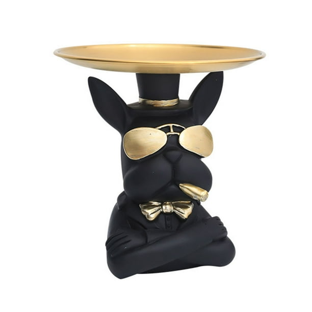 DQrwqpou Figuritas Arte Bulldog Con Caja Almacenamiento Resina Palé para Oficina (negro)