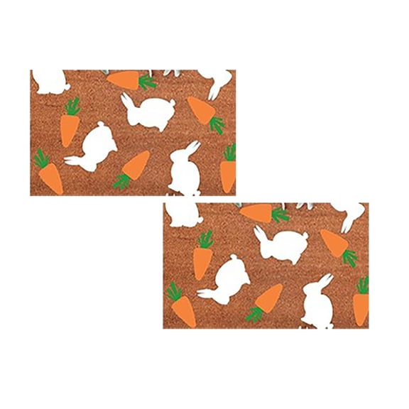 2Pcs Easter Decorations Coconut Brown Easter Bunny Doormat Easter Happy Front Door Carpet Slip Doormat Suitable For Indoor And Outdoor Entrances Easter Egg Doormat Suitable 40X60Cm Easter Decorations