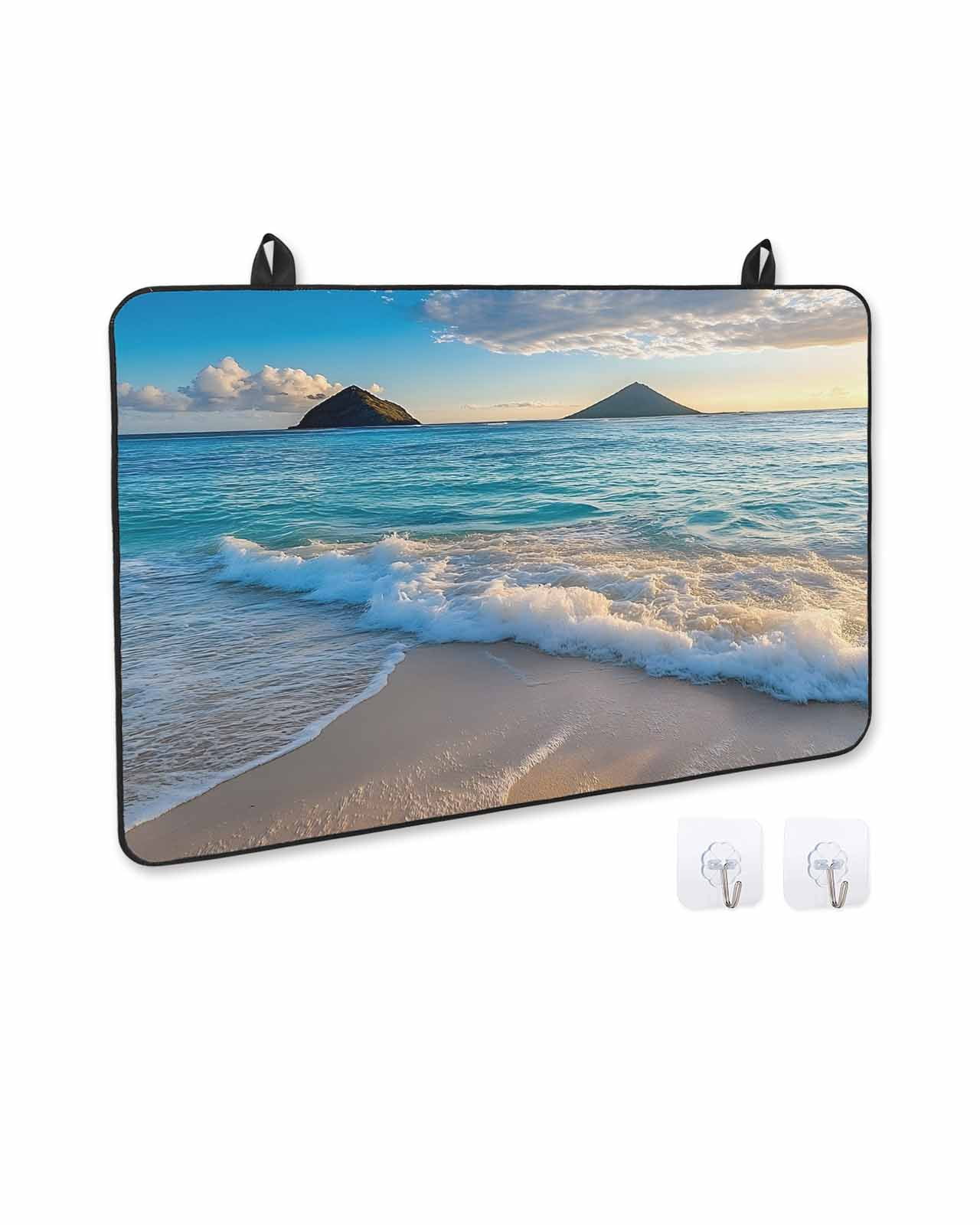 nqOlkjepod Large Induction Cooktop Protector Mat 24"x21", Ocean Stove Top Covers for Electric Stove, Blue Sky Mountain Sandy Beach Sea Scenery Stove Burner Cover Mats, Glass Top Stove Cover