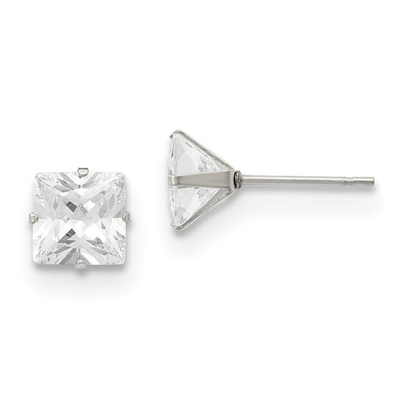Stainless Steel Polished 7mm Square CZ Stud Post Earrings
