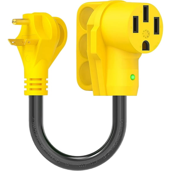 Heavy Duty RV Dogbone Electrical Power Plug Adapter Converter 30 Amp Male to 50 Amp Female 125V/3750W with LED Indicator and Grip Handle, 12 Inches, ETL Listed