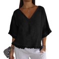 thumbnail image 6 of Summer Sales Womens Summer Tops Cute Lightweight Cotton‑Linen 3/4 Sleeve Summer Casual Blouse Oversized Tshirts for Women Under 12$, 6 of 7