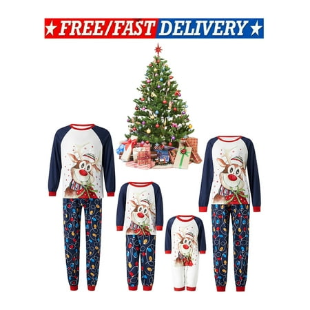 

Family Matching Christmas Pajamas Sets Cartoon Deer Printing Tops+Long Pants Two-piece Pajamas Outfits