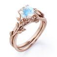 thumbnail image 3 of Leaf Branch Vine - 0.5 TCW Cushion Cut Blue Moonstone - Solitaire Prong Wedding Ring Set - 18K Rose Gold Plating over Silver, 3 of 4