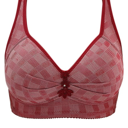 Ecqkame Bras for Women No Underwire Push Up Plus Size Daily Bra Solid Color Breathable Bras 1PC-Wine XXL on Clearance