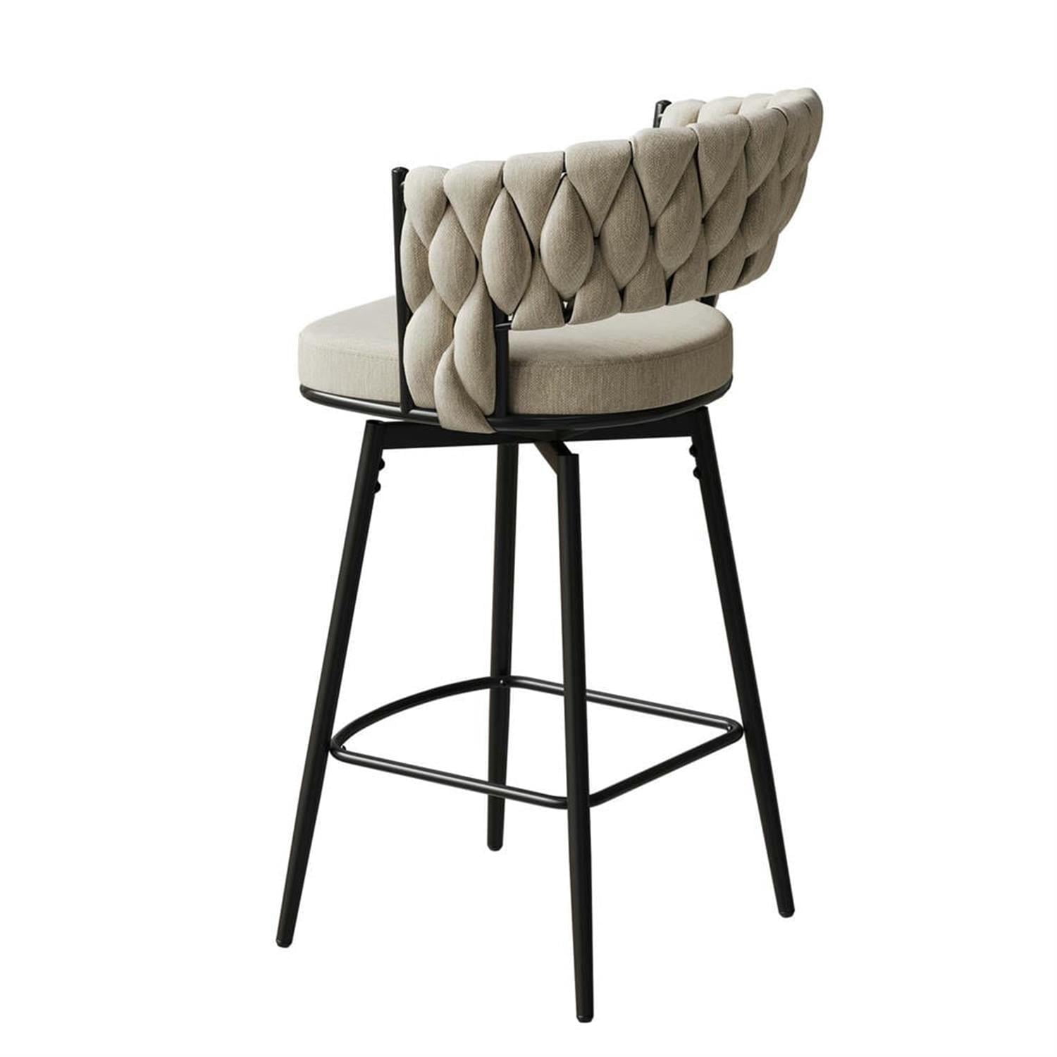 Demi Bonn 35" Counter Height Bar Stools Set of 2, Swivel Barstools with Soft Cushioned Back, Kitchen Island Countertop Chairs for Dining Room, Beige
