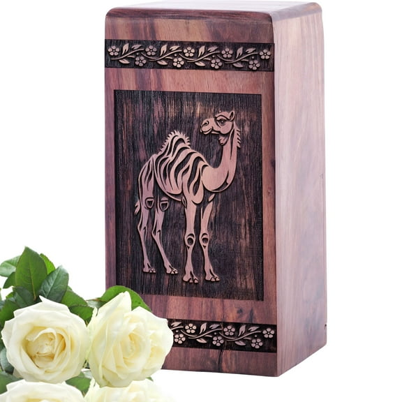 KARYLIZ Camel In Desert Urn For Ashes For Women & Men - Cremation Urns For Human Ashes, Urn For Ashes Adult Male, Cremation Keepsakes For Ashes, Small Urns For Human Ashes Adult, Wood Urn 5 Inch