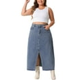 thumbnail image 2 of Agnes Orinda Women's Plus Size Vintage Denim Maxi Skirt Frayed Raw Hem High Waist Front Slit Long Jean Skirts 3X Gray Blue, 2 of 6