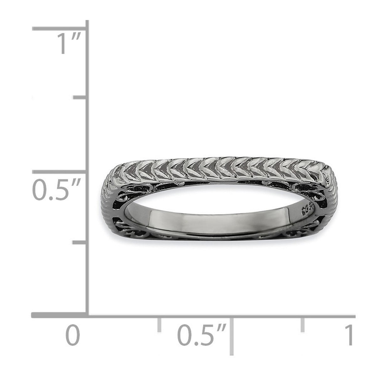 2.25mm 925 Sterling Silver Ruthenium plating Stackable Polished Black Plate Square Ring Size 8 Stackable Ring for Women