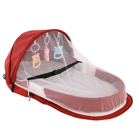 Dream Nest Baby Bed, Canopy with Mosquito Net, Baby Hanging toys, 35X20 in, Red, Foldable Pressure-Resistant, Outdoor Travel, 1 Pc
