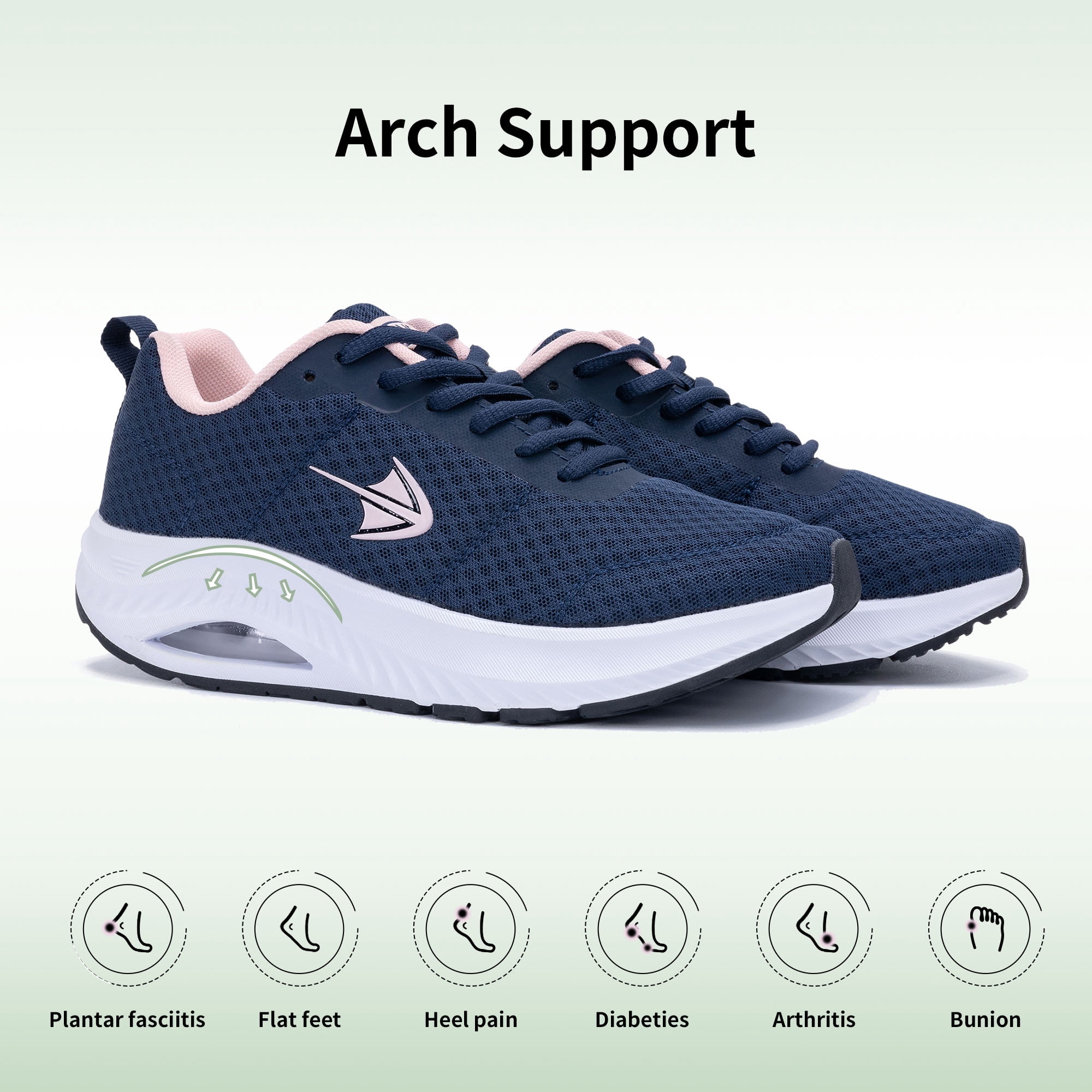 AOV GREEN LEAF Women's Wide Width Arch Support Tennis Walking Shoes for Plantar Fasciitis Pain Relief Bluepink US 9