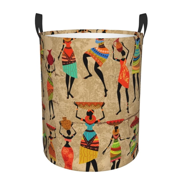 Balery Dancing African Women Cesta de ropa redonda con asas, impermeable, independiente, para ropa, juguetes, dormitorio y familia-Medium