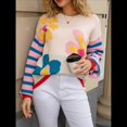 thumbnail image 4 of Suéteres con Estampado Floral para Mujer, Suéteres de Punto de Cuello Redondo y Larga con Retazos A Rayas Albaricoque M, 4 of 10