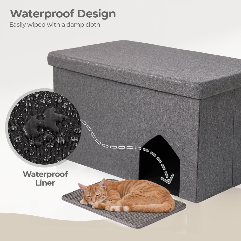 Cat Litter Box Enclosure Hidden Furniture, DOMIPET Foldable Cat Washroom Bench with Storage Space, Large Cabinet Cats Litter Ottoman for Odor Control, Dog Poof
