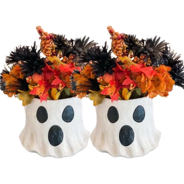 Cubos de golosinas de Halloween, cubos de papel maché para pedir dulces o trucos de Halloween, cubos de fantasmas espeluznantes más lindos, jardinera fantasma, tazón de dulces fantasma, para decoració