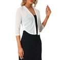 thumbnail image 4 of INSPIRE CHIC Women's Sheer Mesh Bolero Shrugs 3/4 Sleeve Lightweight Elegant Cropped Cardigan XS White, 4 of 6