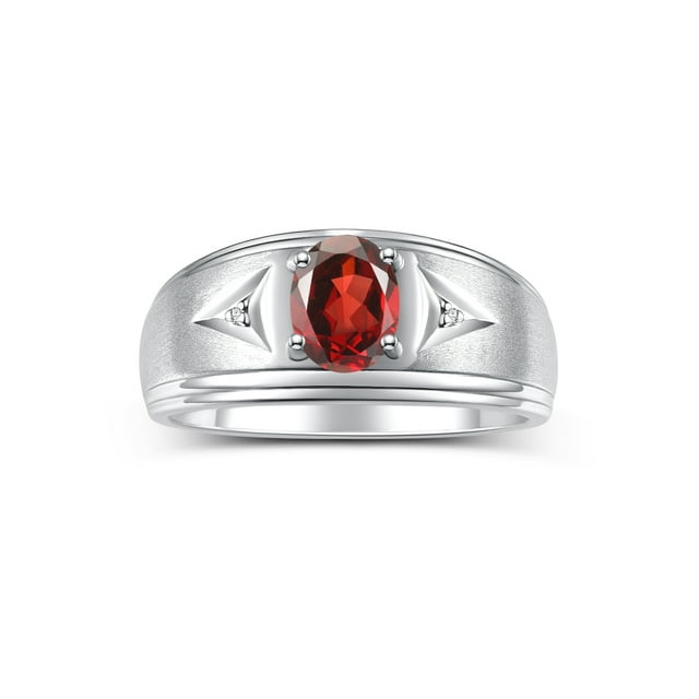 RYLOS Men's Rings 14K White Gold Classic 8X6MM Oval Gemstone & Diamond Ring Garnet January Birthstone Rings For Man Gold Rings Size 13