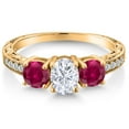 thumbnail image 3 of Gem Stone King 18K Yellow Gold Plated Silver Red Created Ruby and White Moissanite Engagement Ring for Women (3.02 Cttw, Size 5), 3 of 6