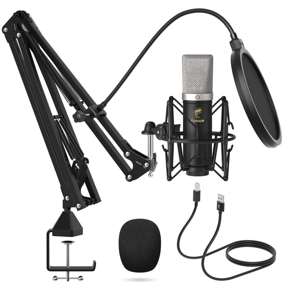 Condenser Microphone 192kHz/24Bit, TONOR USB Cardioid Computer Mic Kit with Upgraded Boom Arm/Spider Shock Mount for Recording, Streaming, Gaming, Podcasting, Voice Over, YouTube, TC-2030