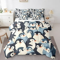 Manfei Cartoon Penguin 7-Piece Twin Bedding Sets for Kids Teens,Kawaii Animal Wildlife Bedding Comforter Set,Merry Christmas Breathable Sheet Sets,Breathable Home Decor,Reversible