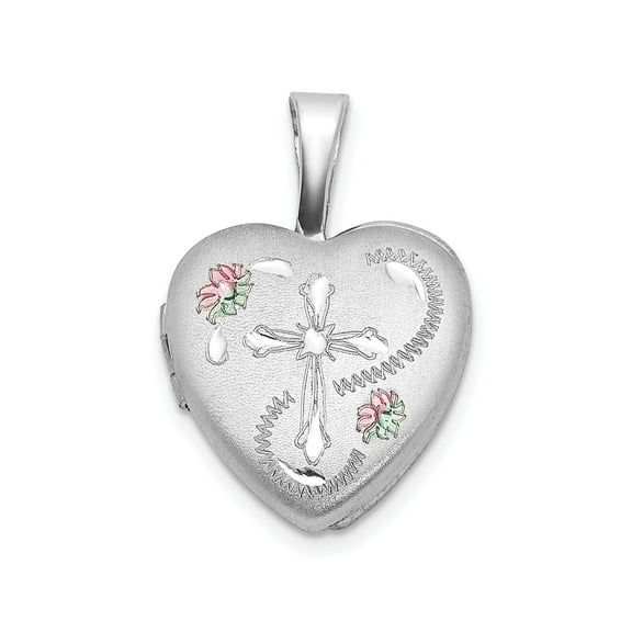 Handcrafted Silver Matte Cross Pendant Necklace for Men and Women with Spiritual Heart Locket Design and Floral Accents Faith-Inspired Religious Style