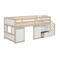 thumbnail image 4 of Newest SOLID WOOD TWIN SIZE LOW LOFT BED WITH STAIR, DRAWER, AND SHELF FOR CREAM + WHITE COLOR, 4 of 8