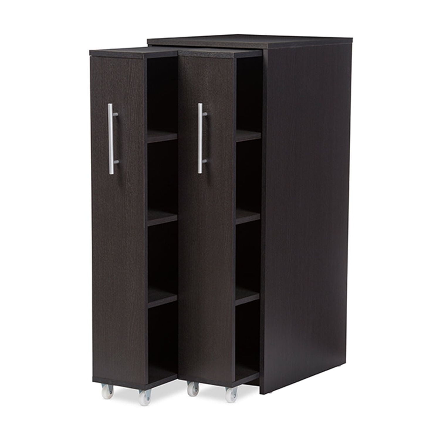 Baxton Studio Lindo Dark Brown Wood Bookcase with Two Pulled-out Doors Shelving Cabinet
