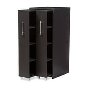 Baxton Studio Lindo Dark Brown Wood Bookcase with Two Pulled-out Doors Shelving Cabinet