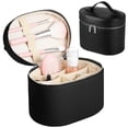 thumbnail image 3 of Travel Makeup Bag for Women, Large Capacity Cosmetic Organizer with Removable Liner, Waterproof PU Leather Toiletry Bag, Portable Cosmetic Case for Skincare Brushes Accessories, 3 of 8