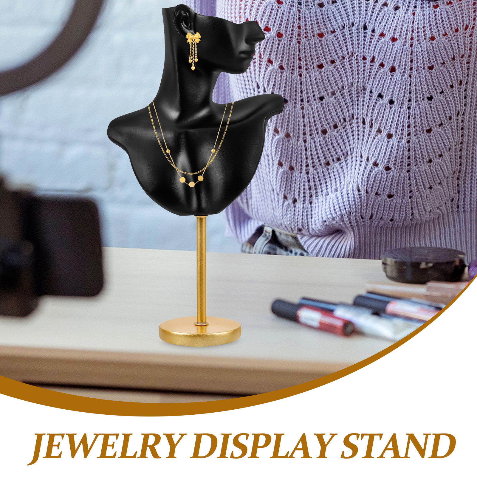 FRCOLOR Earring Necklace Rack Bust Mannequin Displaying Rack Jewelry Storage Stand