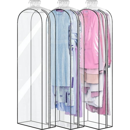 MISSLO 10" Gusseted All Clear Garment Bags for Hanging Clothes 60" Dress Bags, 3 Packs