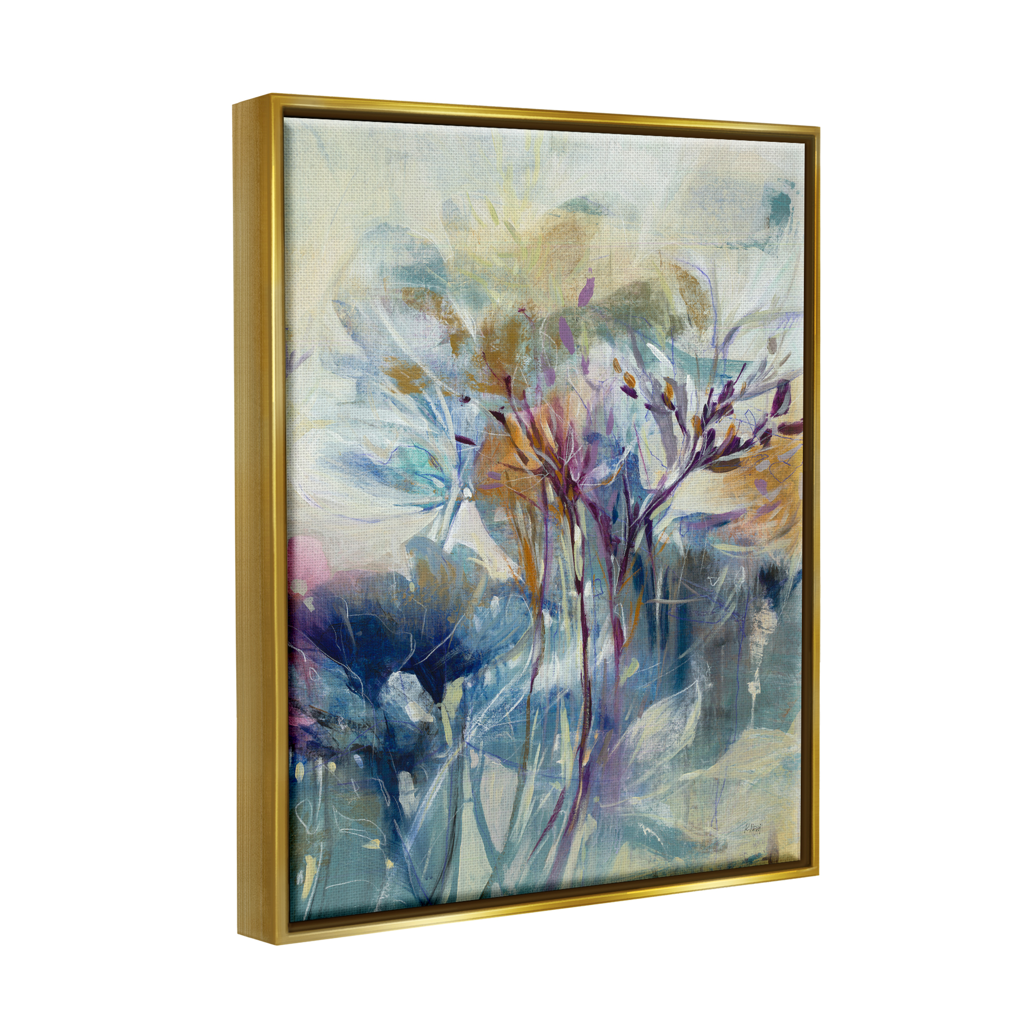 Stupell Industries Blooming Floral Blossoms Layered Botanical Outline  Painting Painting Metallic Gold Floating Framed Canvas Print Wall Art,  Design by K. Nari