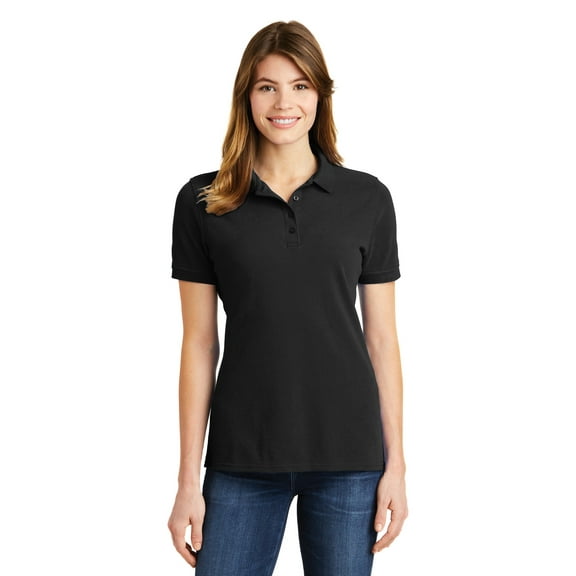 Port & Co Adult Female Women Plain Short Sleeves Polo Jet Black X-Large