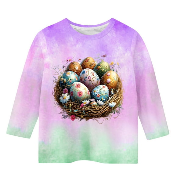 Lovzfmll Girls' & Boys' Easter Celebration Print 3/4 Sleeve Tee, Big Kids Casual Pullover, Spring Holiday, Comfortable Shirt for Toddler 3 Years