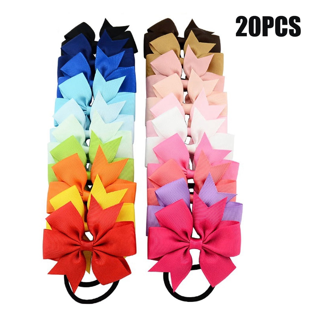 20Pcs Multicolor Hair Holder Hair Tie Hair Bows Elastic Rubber Bands Hair Accessories for Baby Girls