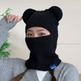 thumbnail image 4 of Eoperou Bear Ears Solid Color Ear Protection Knitted Scarf Cap Unisex Winter Outdoor Riding Integrated Scarf Beanie Hat Costume Accessories, 4 of 8