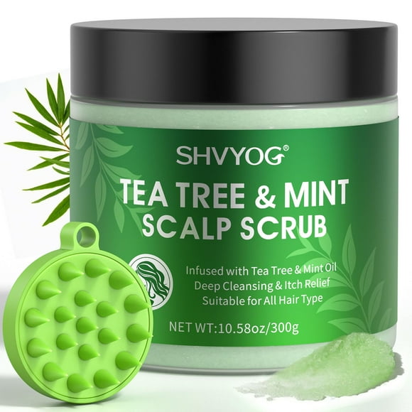 SHVYOG Scalp Scrub Tea Tree Scalp Exfoliator Scalp Exfoliator Scrub for Build Up Itchy Scalp Relief Hair Treatment Nourishing Detox Hair Care with Scalp Massager 10.58 oz