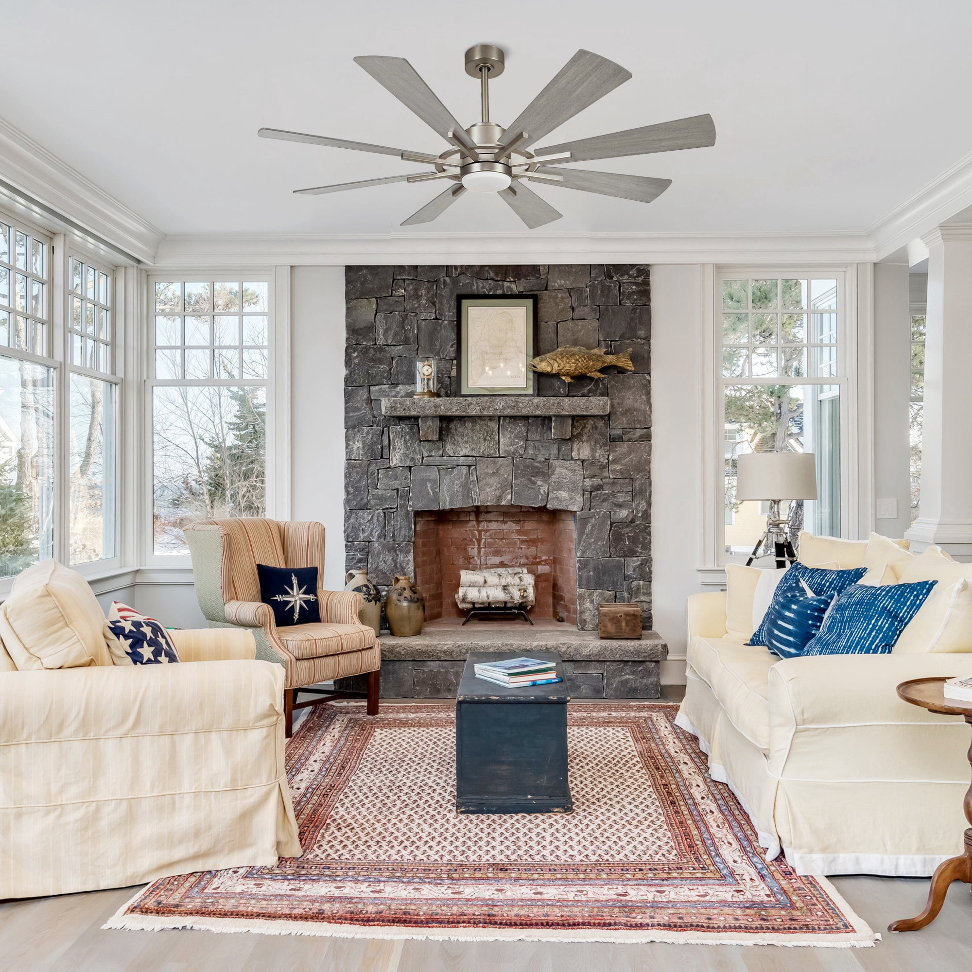 Parrot Uncle 60 inch Satin Nickel Ceiling Fan with LED Light and Remote Control