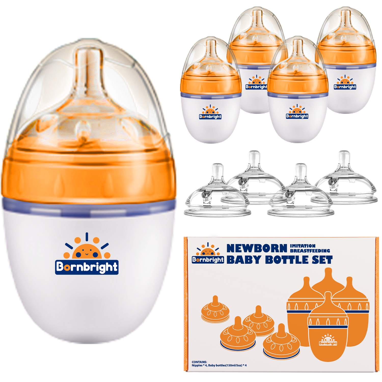 Imitation Breast Feeding Milk Bottle Baby Bottle with Extra Nipples 5oz ...