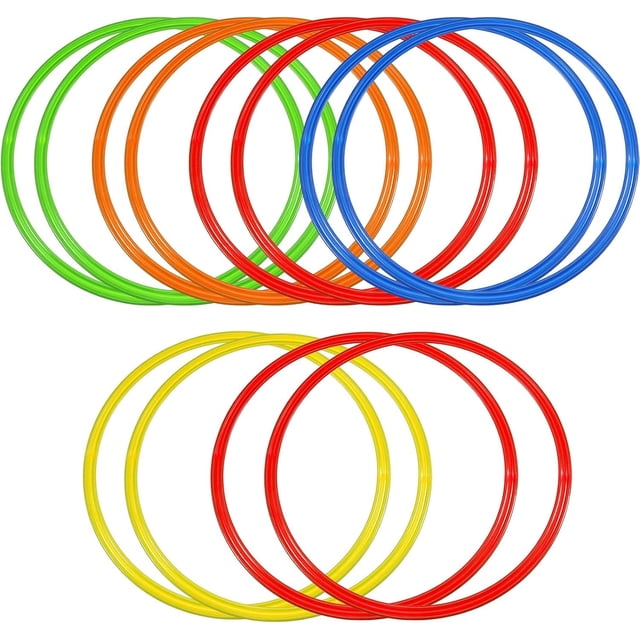 Obstacle Course Ring Set Exercise Hoop Large Hoop Plastic Toys Playground Toys for Gymnastics Practice Party Games Educational Activities Holiday Decor, 5 Colors(12 Pcs,15.8 Inch)