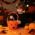 thumbnail image 3 of Halloween Candy Basket Pumpkin Woven 10.6x6.7x6.7in with Bow Handle Portable for Kids Trick or Treat Collection by OVFUIZ, 3 of 9