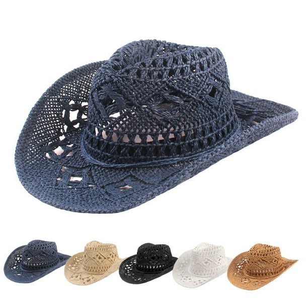 Trayknick Cowboy Hat Classic Vintage Hollow Out Unisex Curled Edge Wide Brim  Men Sun Hat Fishing Hat 